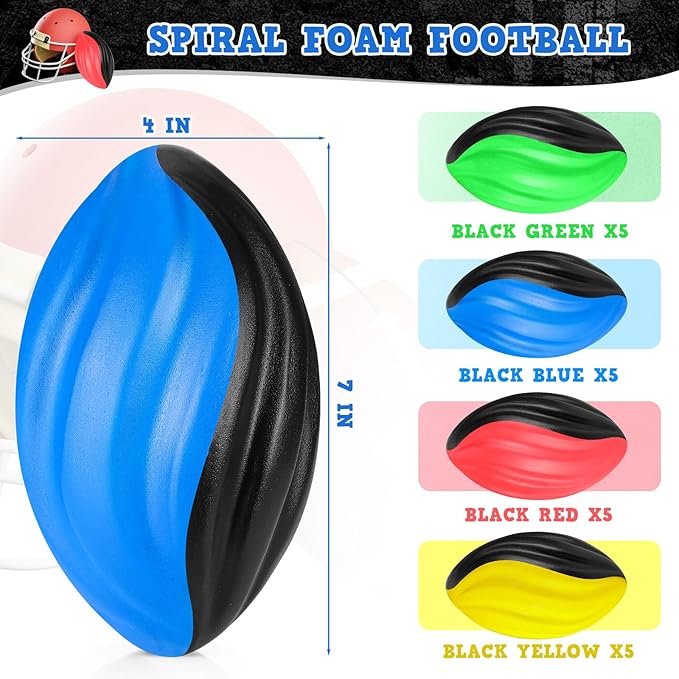 Jerify 20 Pack Mini Footballs Bulk 7 Inch Small Toy Footballs Spiral Foam Soft Sports for Indoor Outdoor Play Game Kids Party Supplies(Black Color Series)