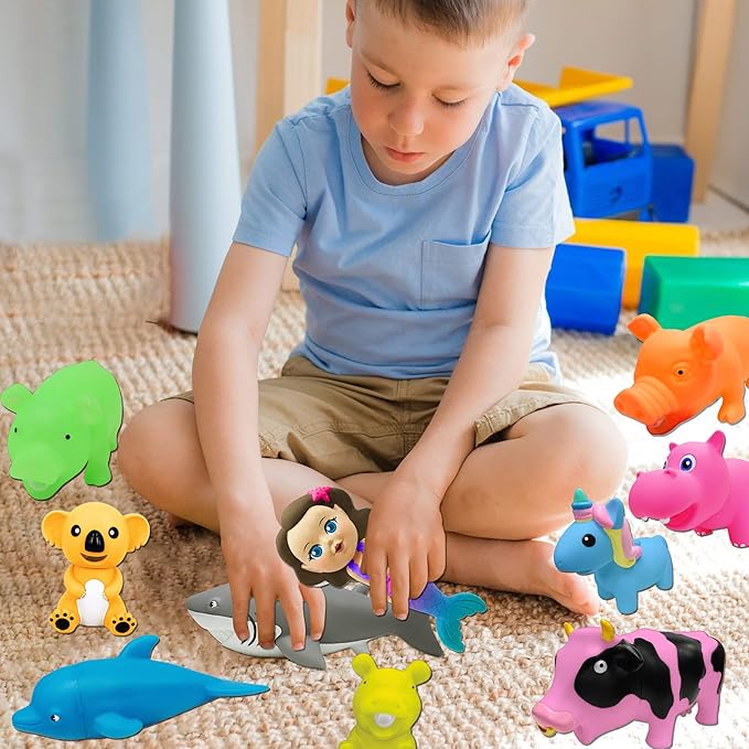 Animolds Baby Toys Squeaky Toy Squeeze Party Favors Toys for Boys Novelty Toys & Amusements Screaming Rubber Gag Gifts Small Animal Toys Funny Dog Toys 6-8In Baby Sensory Toys 2PK(Squeeze Me Dino 2PK)