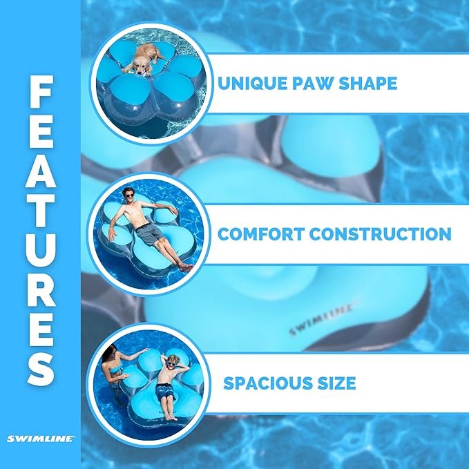 SWIMLINE Original Pet Pawprint Pool Float – Durable Vinyl Lounger for Adults & Teens – Fun Pool Float for Lake, Beach, or Backyard – Easy to Inflate and Store