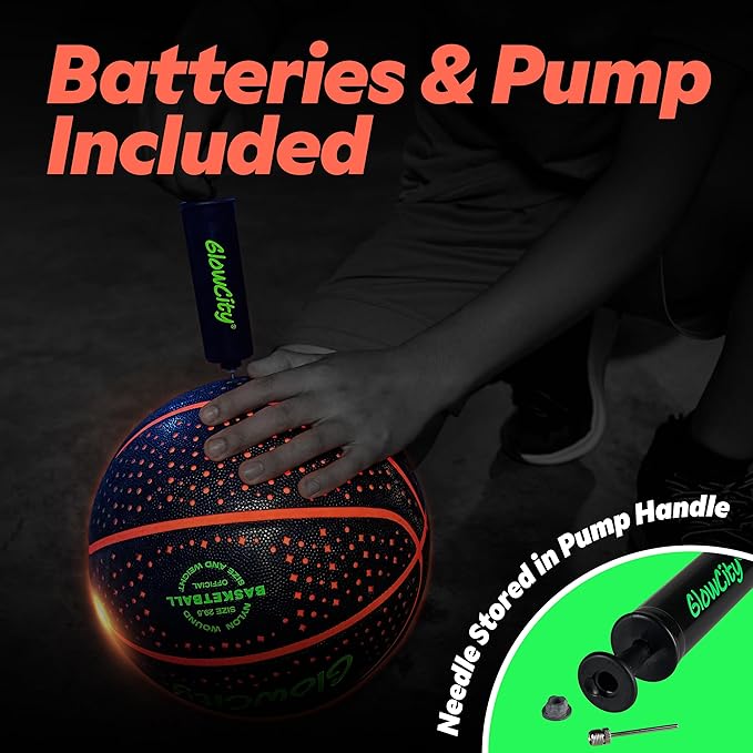 GlowCity Glow in The Dark Basketball - Size 5, 6, 7 Light Up Ball for Kids, Teens & Adults - Night Outdoor Games - Sports Birthday Gifts Ideas for Boys Ages 6 7 8 9 10 11 12 13 14 15