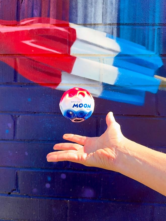 Waboba Moon Ball Stars and Stripes- Hyper Bouncy Ball - All Ages Extreme Bounce and Fun - Perfect for Active Play and Outdoor Games