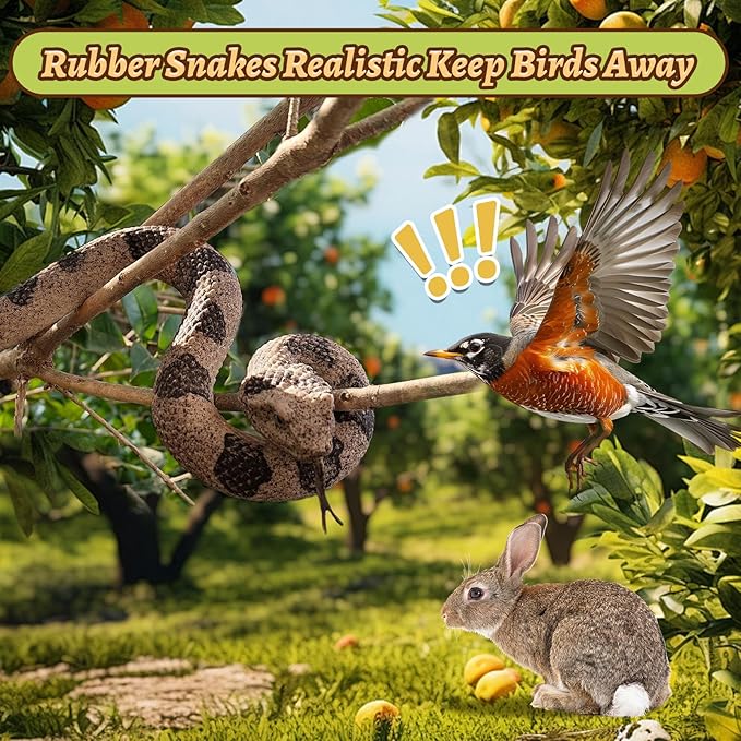 LRCXL Realistic Fake Snakes Toy Soft Rubber Snakes to Keep Birds Away - Rattlesnake Toys for Garden Props to Keep Birds Away, Scare Squirrels, Mice, Pranks Halloween Decoration Props (2 Pack)