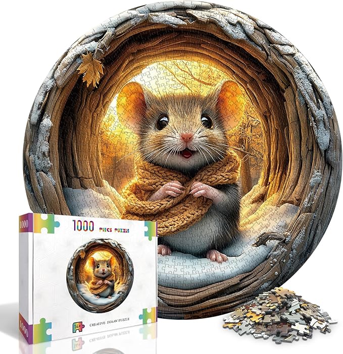 Round Puzzles for Adults 1000 Pieces, Hard Difficult Challenging Puzzles for Adults, 3D Cave Mouse Jigsaw Puzzles 1000 Pieces for Seniors, 3D Visual Flat Puzzle (26.6 x 26.6in)
