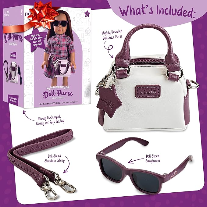Doll Purse and Sunglasses for 18-Inch Dolls - Accessories Play Set for Kids Ages 3-12 - Excellent Gift for Girls and Toddlers