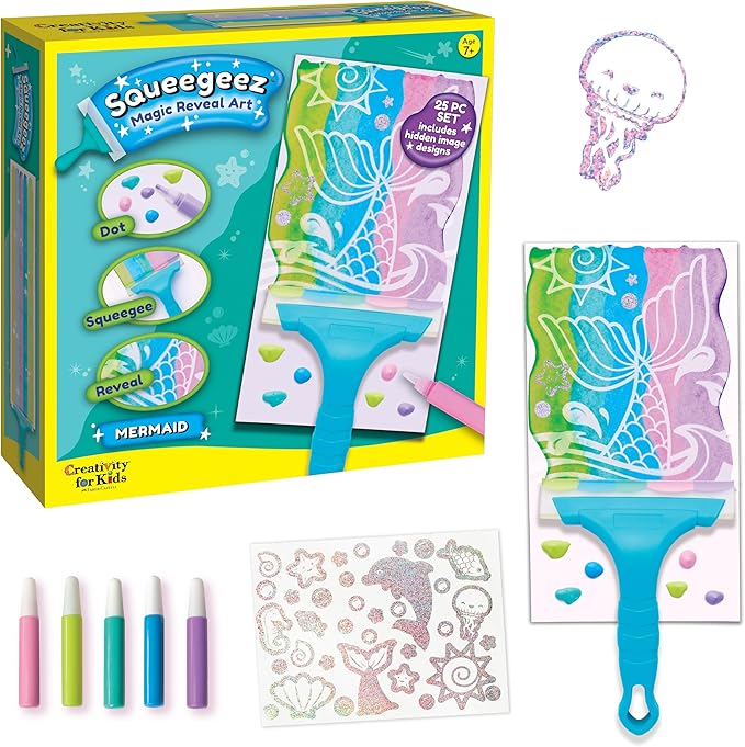 Creativity for Kids Squeegeez Magic Reveal Craft Kit: Mermaid - Dot Painting Art Kits for Kids, Cool Mermaid Gifts for Girls and Boys (Ages 7+)