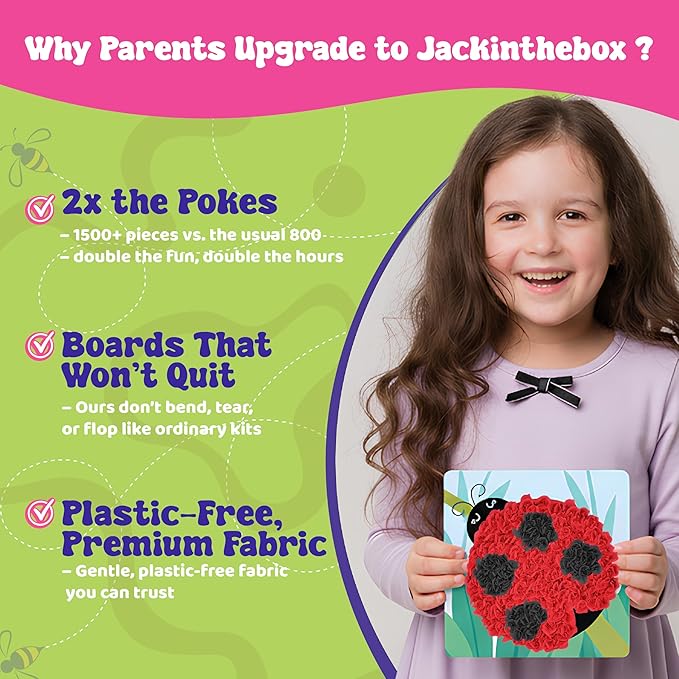 jackinthebox Poke Poke Art – Bugs Theme, Mess-Free Fabric Art and Craft, Flower Pressing Kits, Gift for Kids, Best Gifts for Girls and Boys Ages 4 5 6 7 8