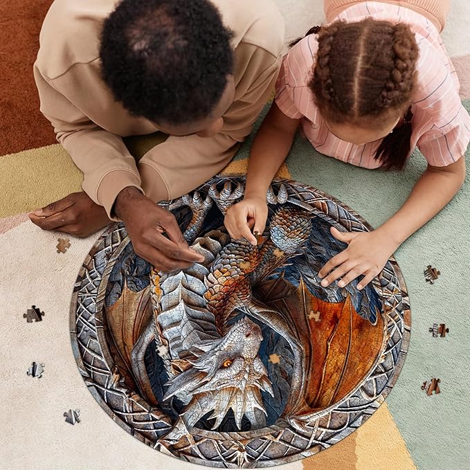 masseruon Round Puzzles for Adults 1000 Pieces-Dragon Puzzle-26.6 * 26.6in Jigsaw Puzzles with HD Matte Finish-Hard Impossible Difficult Puzzle for Adult-Challenging Gift for Puzzle Lovers Home Decor