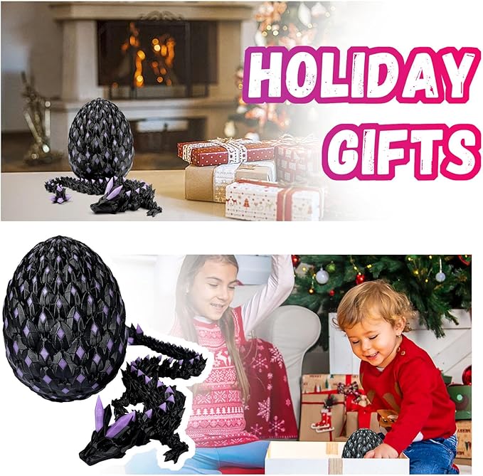 3D Printed Dragon Egg,Dragon Eggs Glow in with Dragon Inside Dark Articulated Animals Fidget Toy,Home Office Decor Executive Desk Toys for Autism/ADHD (Luminous Red)