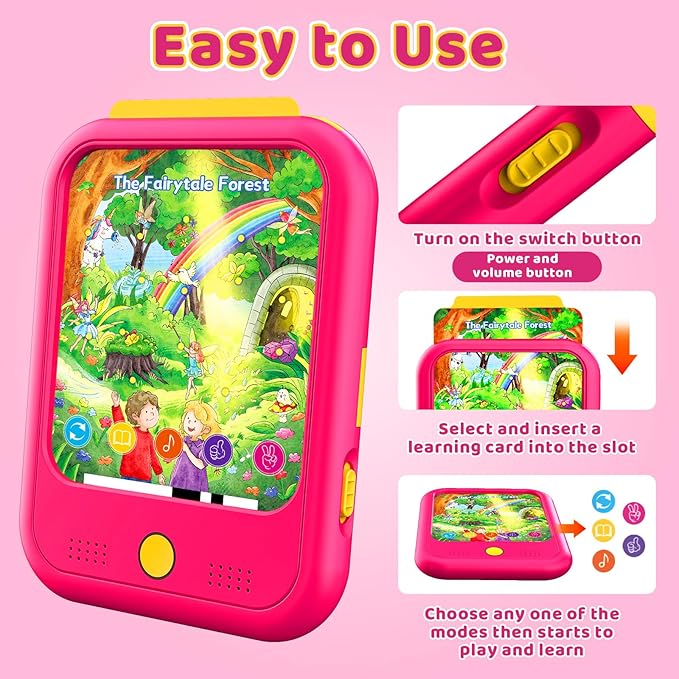 Kids Learning Tablet Bilingual, Educational Learning Toys for Toddlers 3-5 Year Olds, with 2000+ Words and Games, Autism Sensory and Speech Therapy Toys, 3 4 5 6 Year Old Girl Birthday Gift(Pink)