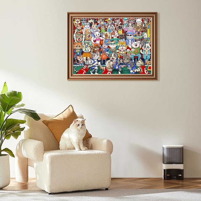Puzzles for Adults 1000 Pieces, Cat Basketball Fun Jigsaw Puzzles Challenging Game, Puzzles Interlock Perfectly No Dust, for House Decoration, Party Toy for Parents
