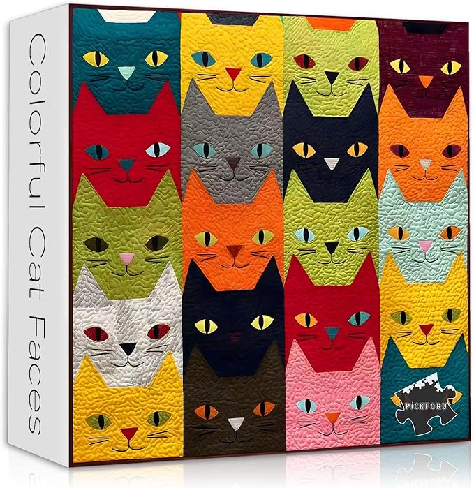PICKFORU Cat Puzzles for Adults 1000 Pieces,Colorful Funny Kitty Animal Art, Cute Kitten Challenge Jigsaw Puzzle