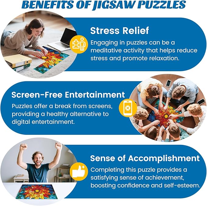 Puzzles for Adults 500 Pieces,Stained Glass Flower Puzzle,Impossible Hard Difficult Challenging Puzzle for Adults, Mosaic Flower of Life Jigsaw Puzzles 500 Pieces, Perfect for Game Nights 20.5X 15in