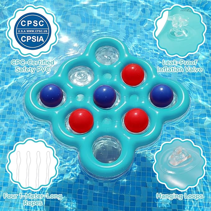 MoKo Pool Water Toys Tic-Tac-Toe Games Set, Inflatable Floats Toy with 10 Balls, Pool Games for Family Party Outdoor Beach Adults Teens Kids 2-10 Players
