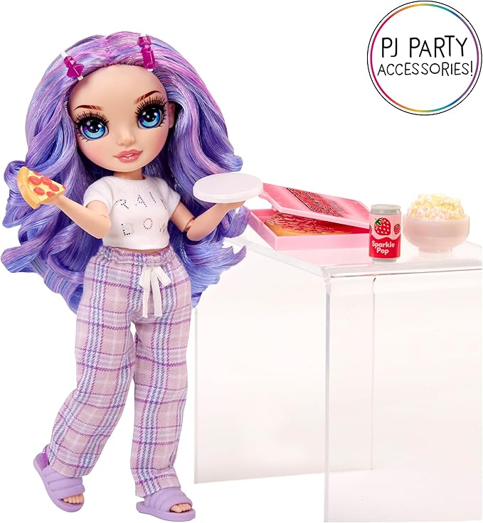 Rainbow High Jr High PJ Party - Violet, Purple 9" Posable Fashion Doll with Soft Onesie, Slippers, Fun Play Accessories, Great Toy Gift for Girls Kids Ages 4-12 Years