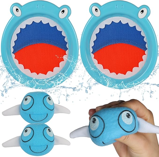 Waterproof Toss and Catch Ball Set for Kids Ages 3–8 – Soft & Safe Paddle Game with Cute Shark Design – Ideal for Beach, Pool, Bathtub, and Backyard Summer Fun