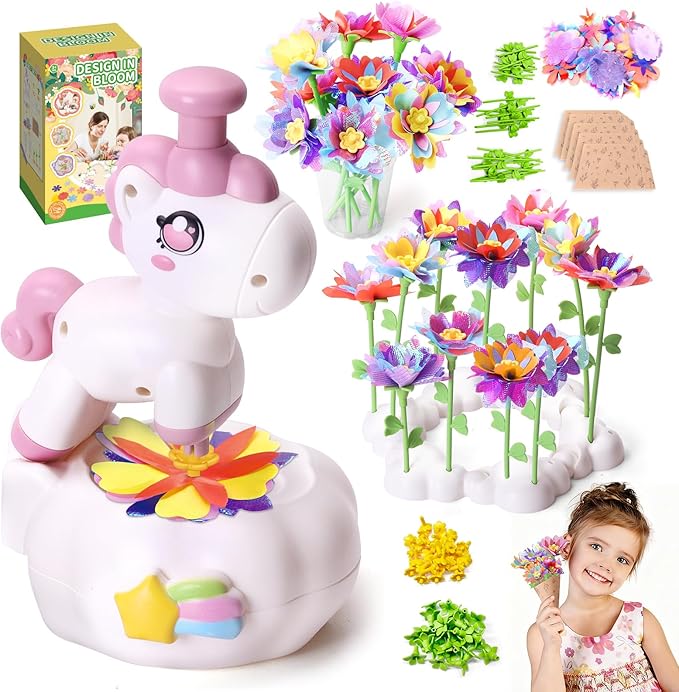 RISUNTOY Flower Craft Kits, Arts and Crafts for Kids 4-12, DIY Fabric Bouquet Making Set, Fun Art Supplies & Activities, Best Birthday Christmas Gifts for Girls Boys