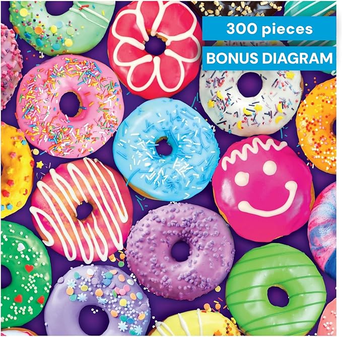 Buffalo Games - Delightful Donuts - 300 Piece Jigsaw Puzzle for Adults with Oversized Pieces - Colorful Large Jigsaw Puzzle with Fun Donut Art - Finished Size 21.25 x 15