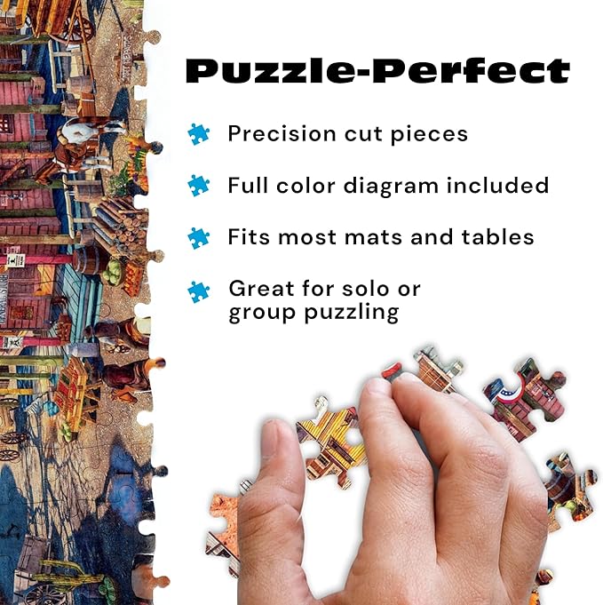 Buffalo Games Old Western Town - Dominic Davison - 500 Piece Jigsaw Puzzle for Adults - Challenging Vintage Western Art with Bonus Diagram - Country Life Collection - Made in the USA