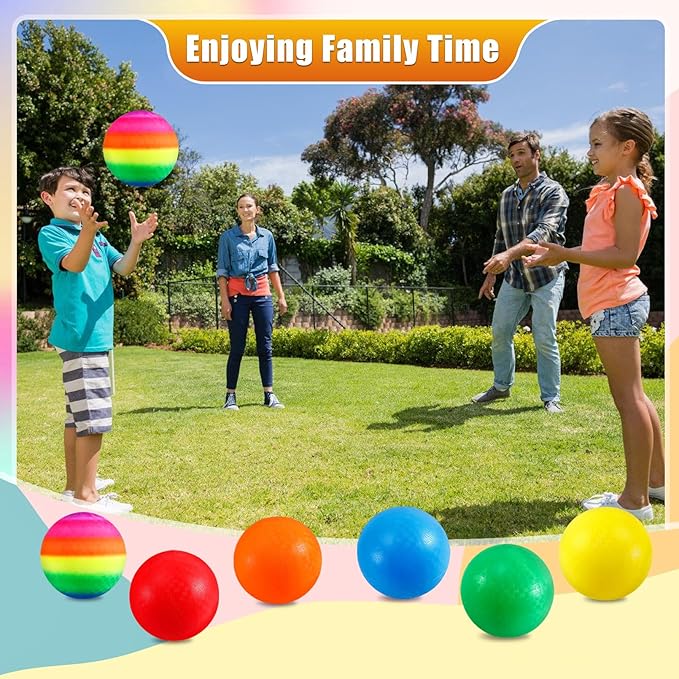 6 Pack Playground Balls, 8.5 inch Dodgeballs for Adults, Dodge Kick Ball with Hand Pump, Kickball Handball Dodgeball for Indoor Outdoor Yard Games(Orange, Red, Yellow, Blue, Rainbow, Green)