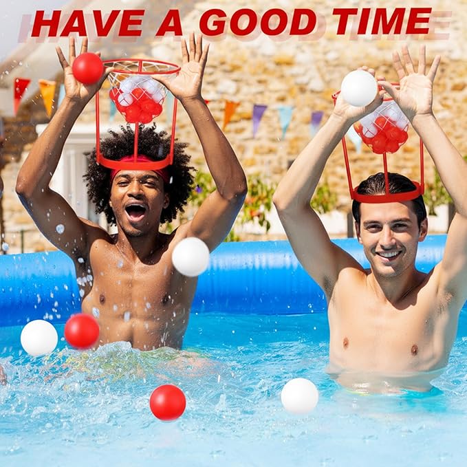 Libima 12 Pcs Head Hoop Basketball Party Game Set Portable Adjustable Basket Net Headband with Balls for Birthday Carnival Office Indoor Outdoor Activity(Red)