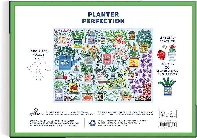 Planter Perfection 1000 Piece Puzzle with Shaped Pieces from Galison - 27” x 20” Puzzle with 20 Uniquely Shaped Pieces, Colorful Artwork, Thick & Sturdy Pieces, Challenging & Fun Activity for Adults