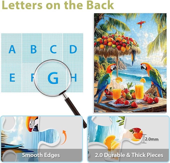 Puzzles for Adults 500 Pieces, Fruit Parrot Beach Puzzle, Tropical Ocean Summer Jigsaw Puzzle 500 Piece for Adults Seniors, Perfect for Game Night Giving Puzzle Family Friends, 20.5x15 in