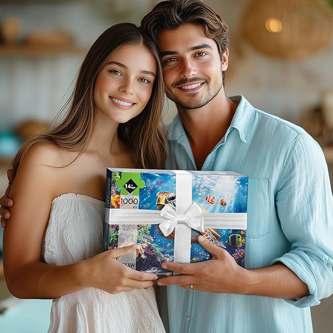 Puzzles for Adults 1000 Pieces- Sea Turtle Puzzle 1000 Piece, Challenging Ocean Jigsaw Puzzles with Letter on Back, Gifts for Adults, Stress Relief, Birthday & Game Night with Guide Poster