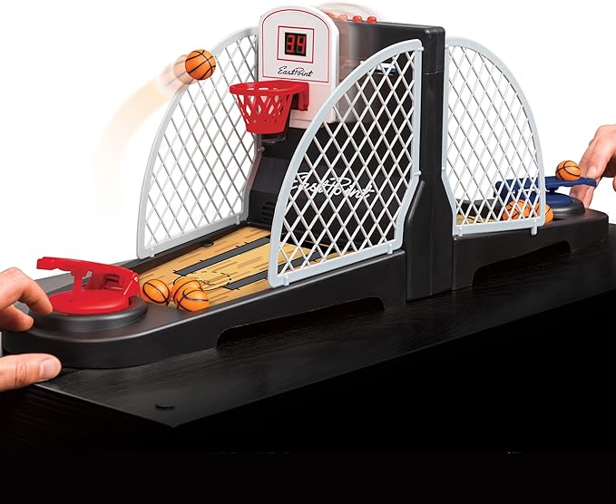 EastPoint Tabletop Movin Hoops Arcade Basketball Hoop - Black & Red 2-Player - Built-In LED Scoreboard & Basketball Gifts - Spring-Loaded Launchers for Boys Toys Age 5-10, Durable Plastic Construction