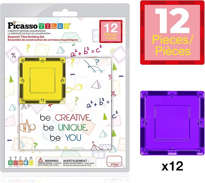 PicassoTiles Magnetic Building Block Magnet Tile Construction Kit for Kids Educational STEM Learning Playboard Pretend Play Toy Stacking Shapes Brain Development Preschool Toddler Activity Set PTE04