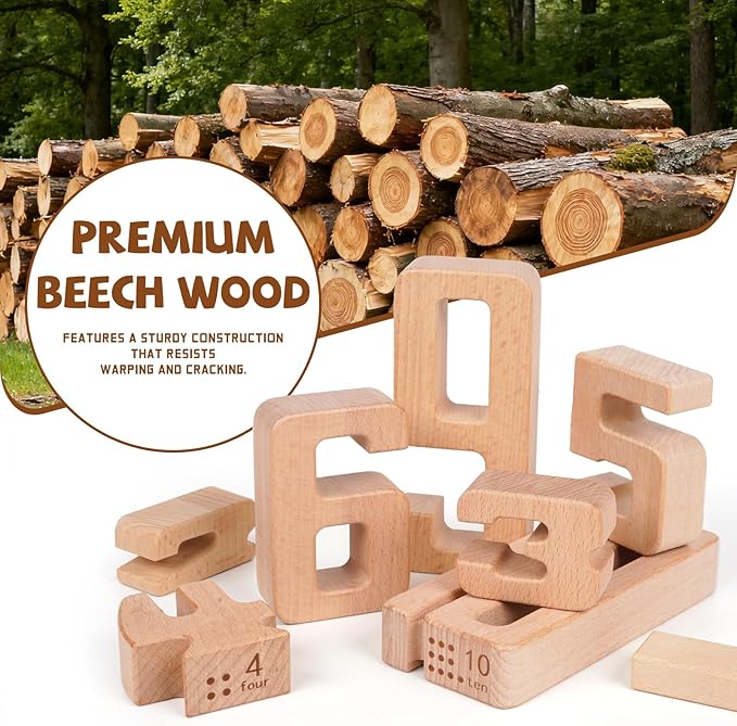 Large Wooden Number Building Blocks, Number and Counting Blocks,Balance and Stacking Blocks,32 Pcs Math Blocks,Educational Toys for Toddlers,Preschool Math Toys, Recognition Toys