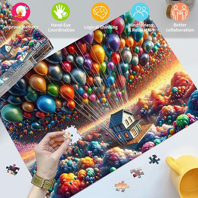Jigsaw Puzzles for Adults 1000 Pieces, Interlock Perfectly No Dust, Impossible Difficult Hard Fun 1000 Piece Jigsaw Puzzles for Adults-1:1 Poster-Balloon House