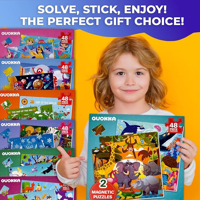 QUOKKA Magnetic Puzzles for Toddlers 3-5 – 2x48 Pieces Travel Games for Kids Ages 2-4 – Ocean & Africa Animals Magnetic Puzzles for Kids Ages 4-8 – Educational Puzzle Gift Toy for Boys and Girls