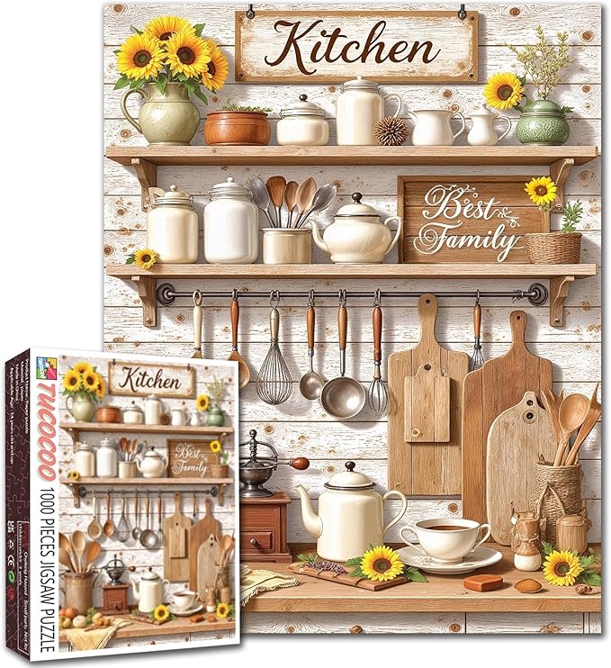 Kitchen Puzzles 1000 Pieces for Adults, Retro Rural Style Jigsaw Puzzles for Challenging Family Activity Games DIY Puzzle for Home and Dining Room Wall Decor Gifts - 19.7 x 27.6 Inches
