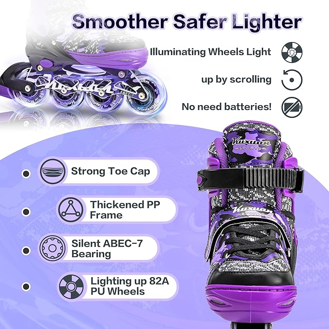Kuxuan Boys Adjustable Inline Skates with Light up Wheels, Fun Illuminating Skates for Kids Girls Youth