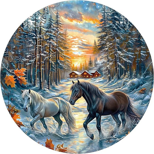 1000 Piece Puzzle for Adult, Winter of The Horse Jigsaw Puzzle 1000 Pieces, Impossible Challenging Fun Puzzle for Adult, Round 26.6 x 26.6 Inch Unique Difficulty Puzzle for Birthday Gift