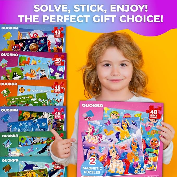 QUOKKA Magnetic Puzzles for Toddlers 3-5 – 2x48 Pieces Travel Games for Kids Ages 2-4 – Unicorn & Mermaid Learning Magnetic Puzzles for Kids Ages 4-8 – Educational Puzzle Gift Toy for Boys and Girls