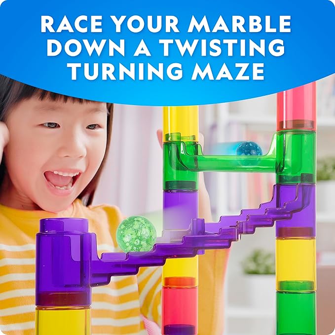 NATIONAL GEOGRAPHIC Glowing Marble Run – Construction Set with 15 Glow in The Dark Glass Marbles & Storage Bag, STEM Gifts for Boys and Girls, Building Project Toy (Amazon Exclusive)