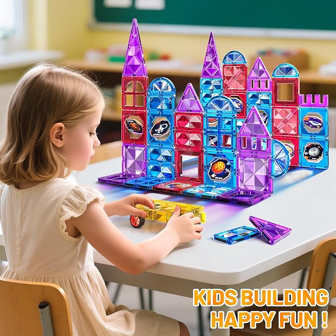 80 PCS Magnetism Blocks Tiles for Kids Ages 3 4 5 6 7 8+, Building Set for Toddlers 3-5 4-8, Stacking Blocks, Educational Construction Toy for Boys and Girls, Creative Play Birthday Gifts 2-4