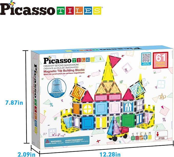 PicassoTiles 650PCS Magnetic Marble Run Tiles and Brick Combo Magnet Tile Building Blocks Magnet Set with Character Action Figures Educational Preschool Learning Toys for Kids Toddlers Ages 3+ PB650