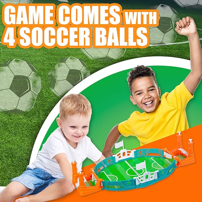 EXPRESSIONS Tabletop Soccer Game - Portable Soccer Fun w/ 4 Balls Included - Table Top Soccer Goal & Tiny Soccer Balls, Hand Soccer Training Soccer Goal Toy