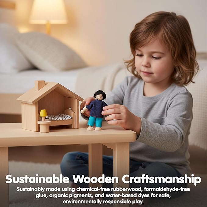 PlanToys® Father Wooden Dollhouse Figurine | Poseable 1:12 Scale Mini Doll (5 Inch) | Dollhouse Accessories for Pretend Play | Eco-Friendly Montessori Toy for Kids Ages 3+