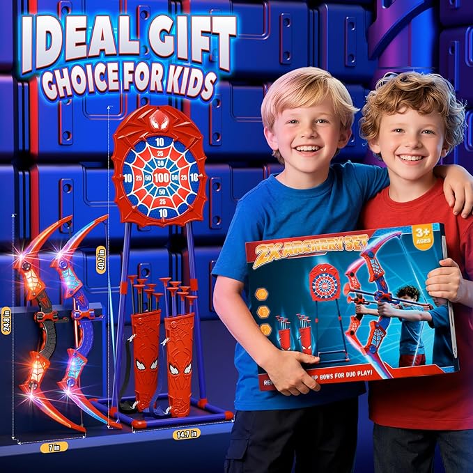 Toys for Boys Age 3-12, 2 Pcs Shooting Set with Red & Blue LED Lights, Standing Target & 2 Quiver, Indoor & Outdoor Kid Toys Gifts for 3 4 5 6 7 8 9 10 11 12 Year Old Boys Girls