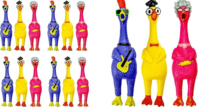 JA-RU Screaming Rubber Chicken Toy (12 Units Assorted) Squeaky Chicken Toys for Kids. Funny Noise Maker Prank & Gag Gifts. Novelty Toys & Amusements. Rubber Dog Toys. 1704-12s