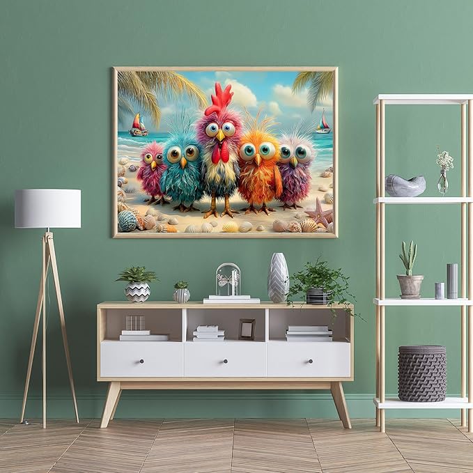 Puzzles for Adults 500 Pieces, Chicken Jigsaw Puzzles - Beach Bunch, Impossible Beach Puzzles for Seniors Family, 20.47x14.96 inches, 1:1 Poster, Letter on The Back