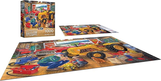RoseArt - Bigelow Country - Grandpa's Garage - 1000 Piece Jigsaw Puzzle, Nostalgic Cars and Vintage Scene Puzzle for Adults