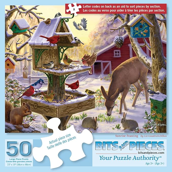 Bits and Pieces Jigsaw Puzzle for Adults – Sunrise Feasting by Liz Goodrick Dillon – Beautiful Artwork, Random Die-Cut Pieces, Durable Puzzle (50 Piece Puzzle 15" x 19")