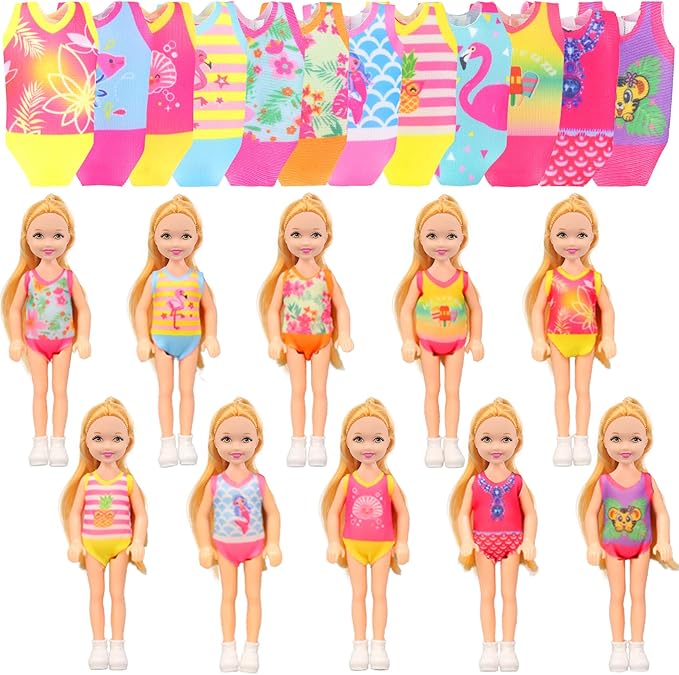 ZITA ELEMENT 16 Pcs 5.3 Inch - 6 Inch Girl Doll Clothes and Accessories - 3 Dresses, 3 Swimsuits, 2 Shoes, 5 Outfits Hangers, 1 Skateboard, 1 Glasses and 1 Toy Dog