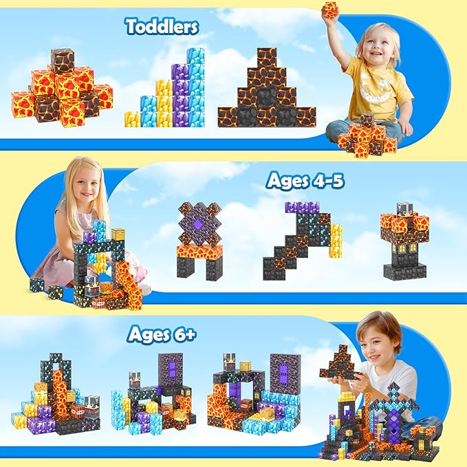Coodoo Magnetic Blocks - Build Mine Magnet World Magic Sword Portal Set, Building Toys Magnetic Tiles for Kids 3+, Classroom Must Haves Sensory Toddlers Toys Kids Games Boys & Girls 3-5 5-7