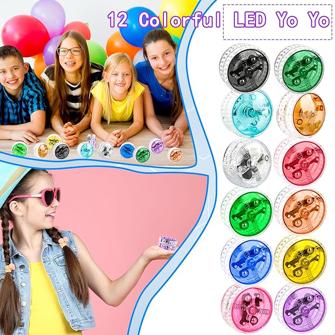 24 Pack Light Up YoYo Toys LED Flashing Yo-Yos Bulk Party Favors Glow Yo Yo Balls for Birthday Giveaways Classroom Rewards Carnival Prizes,12 Colors