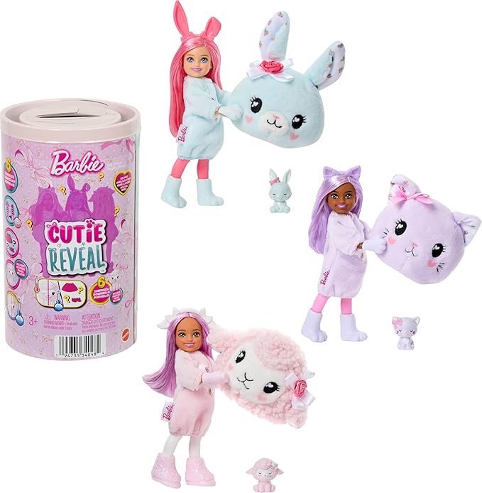 Barbie Cutie Reveal Cuddly Series Chelsea Small Dolls & Accessories with 6 Surprises Including Color Change & Mini Pet (Styles May Vary)